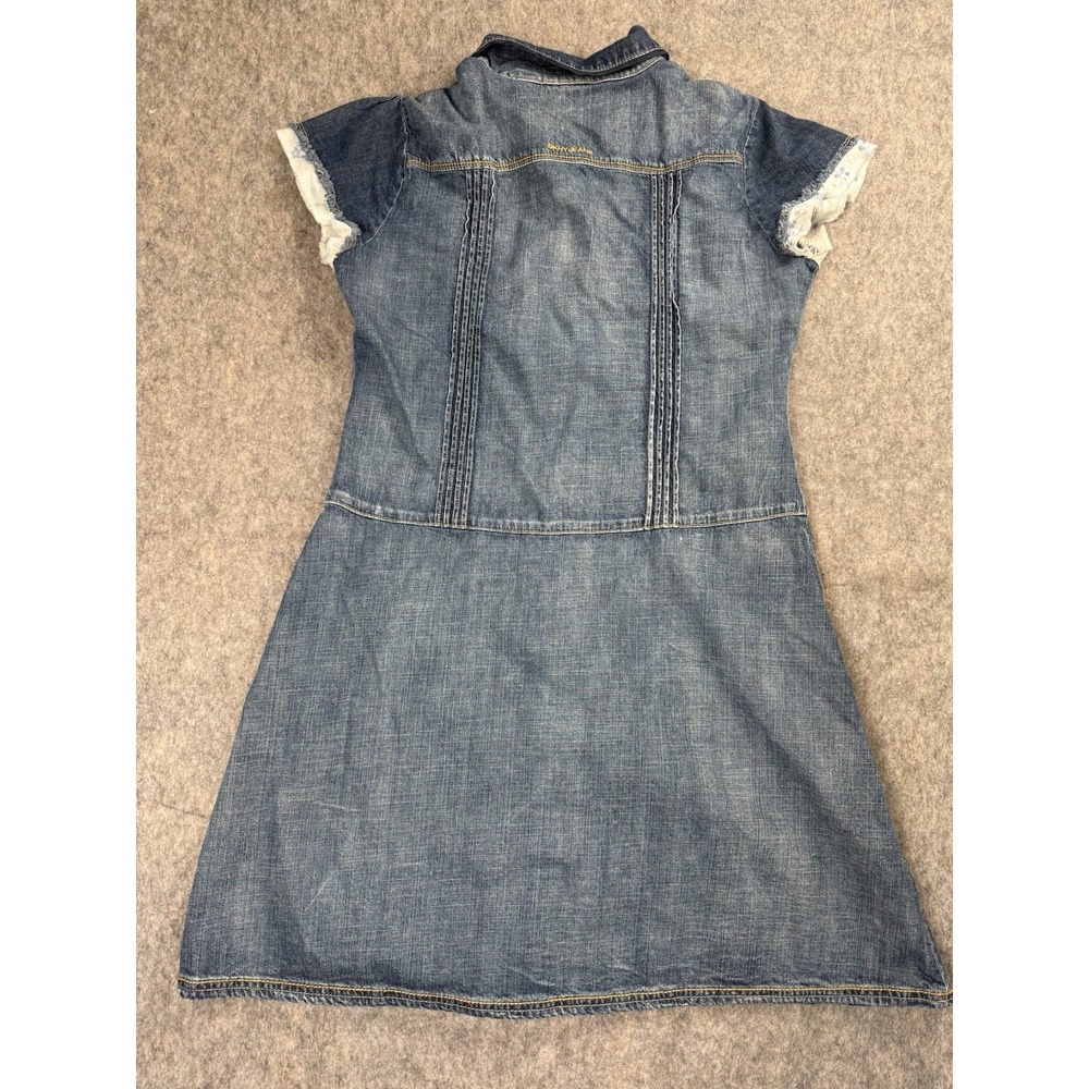 DKNY Jeans Denim Mini Dress Women's XL Blue Button Front Collared Y2K - Picture 8 of 8